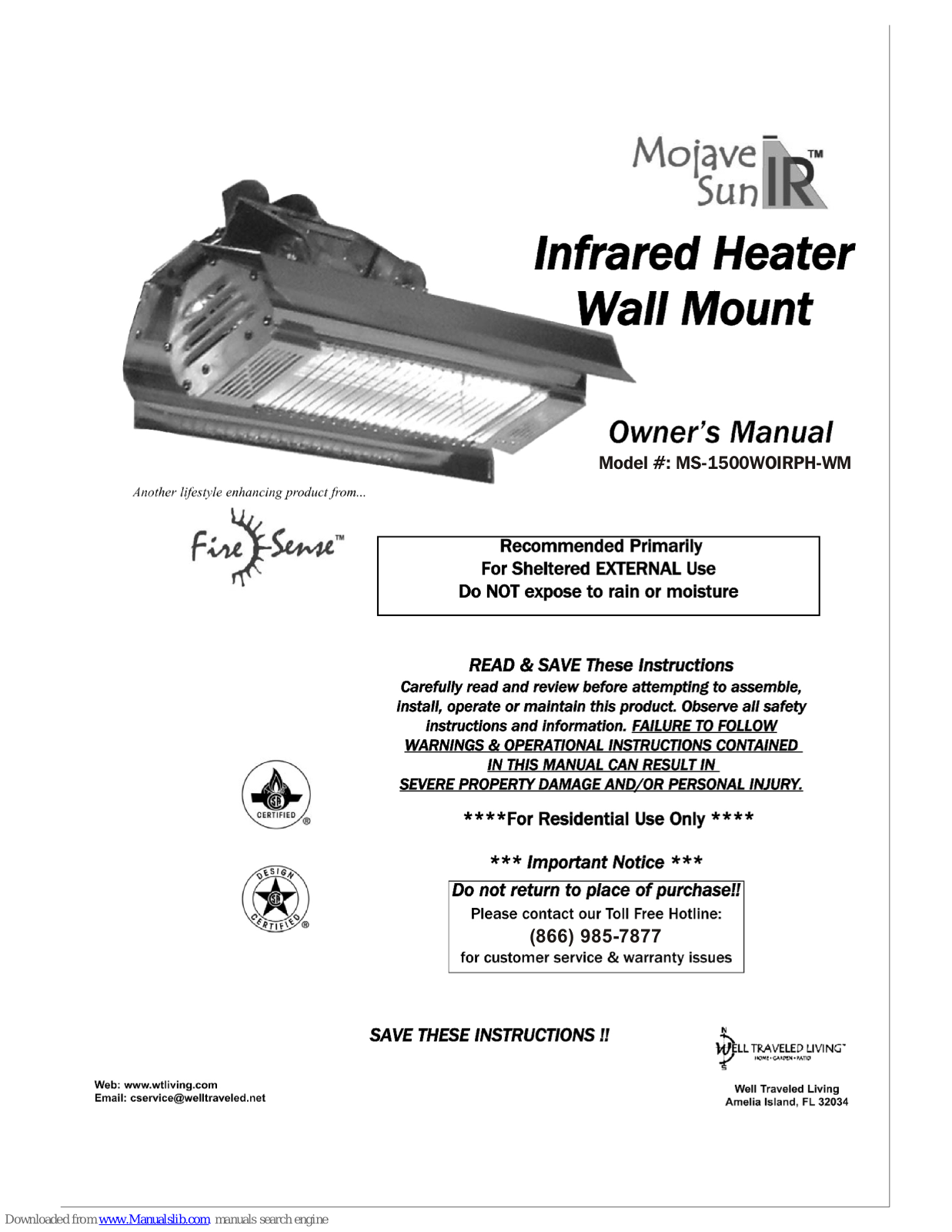 Fire Sense 2110, MS-1500, MS-1500WOIRPH-WM Instructions For Use Manual