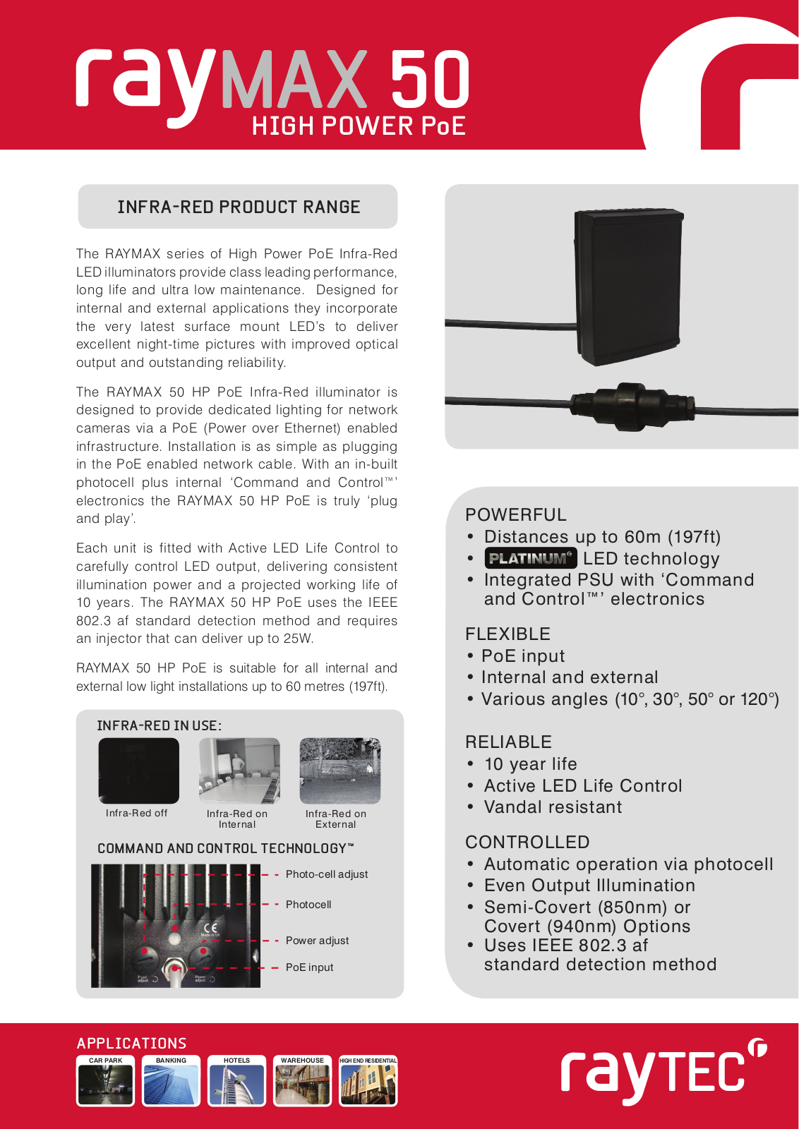 Raytec RM50-120-IP, RM50-30-IP, RM50-10-IP, RM50-50-IP Specsheet