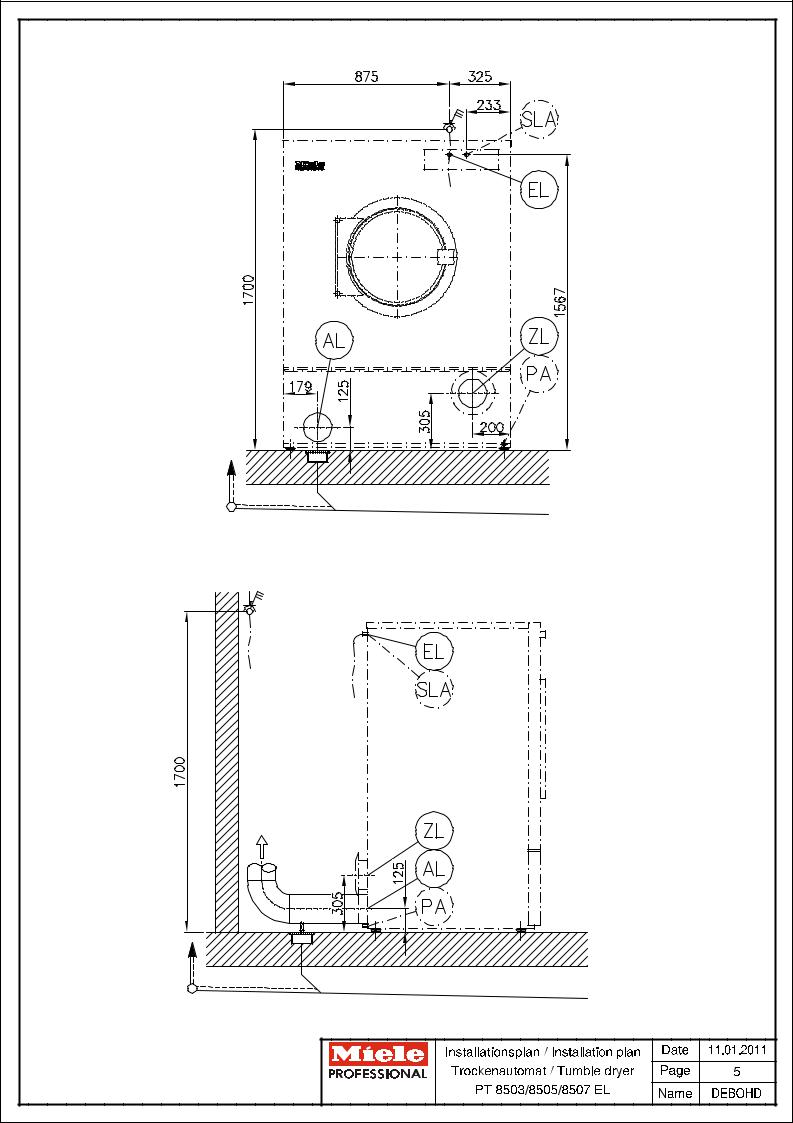 Miele PT 8503 EL, PT 8505 EL, PT 8507 EL Installation diagram