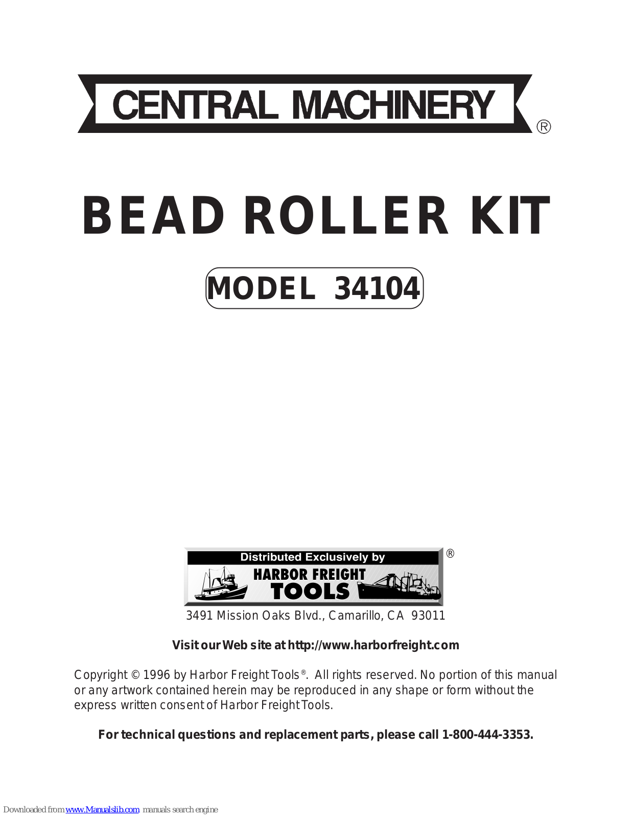 Central Machinery BEAD ROLLER KIT 34104, 34104 User Manual