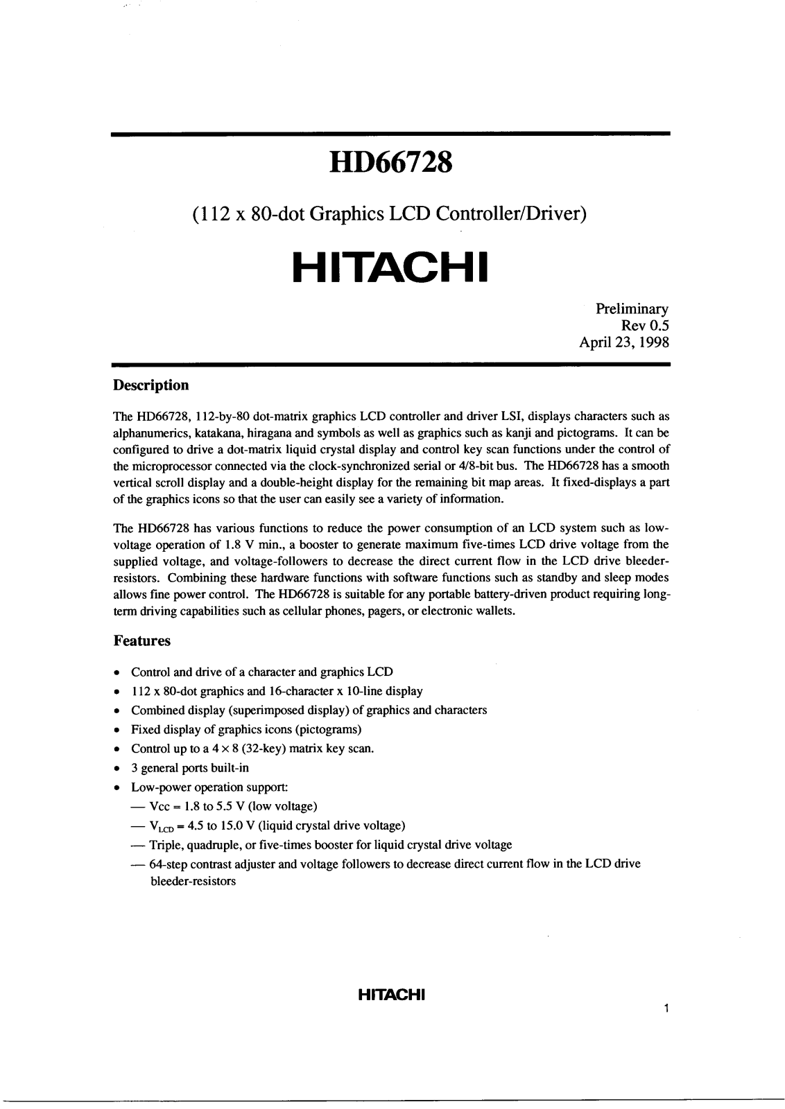 HIT HD66728A05TB0, HCD66728A05BP Datasheet