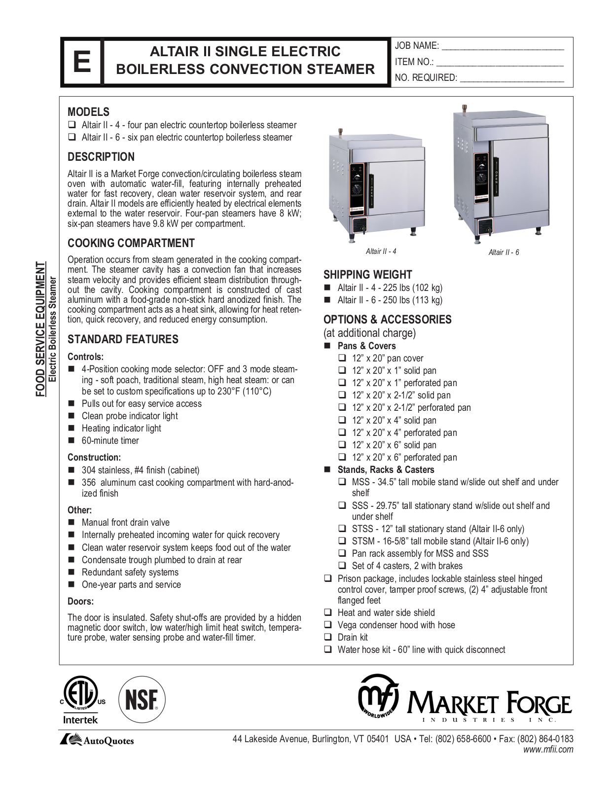 Market Forge ALTAIR II-4 User Manual