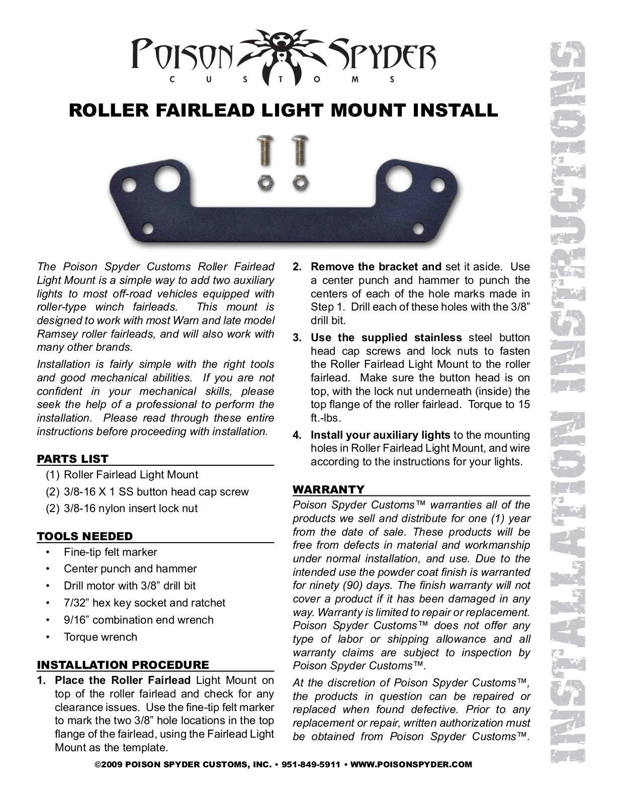 Poison Spyder ROLLER FAIRLEAD LIGHT MOUNT User Manual