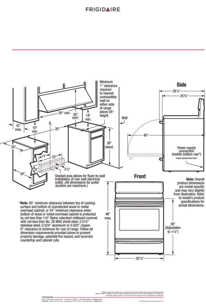 Frigidaire FCRE3052AW Specifications
