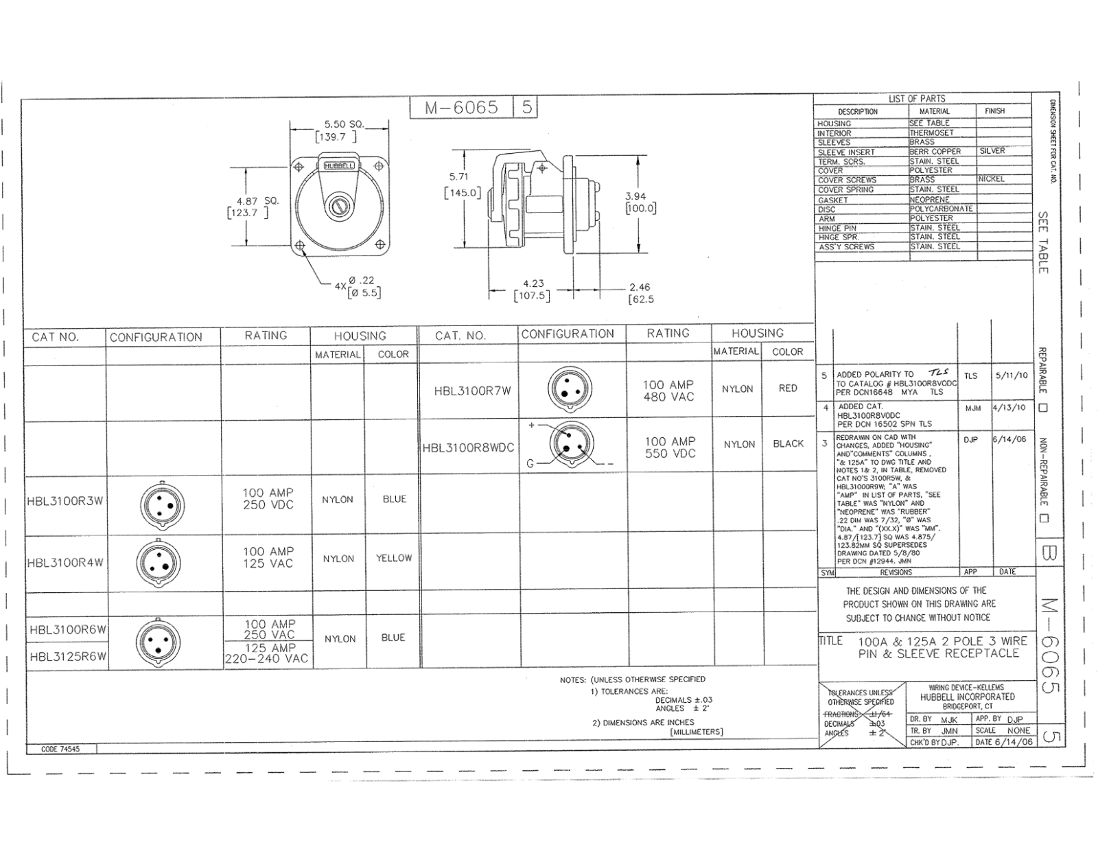 Hubbell HBL3100R4W Reference Drawing