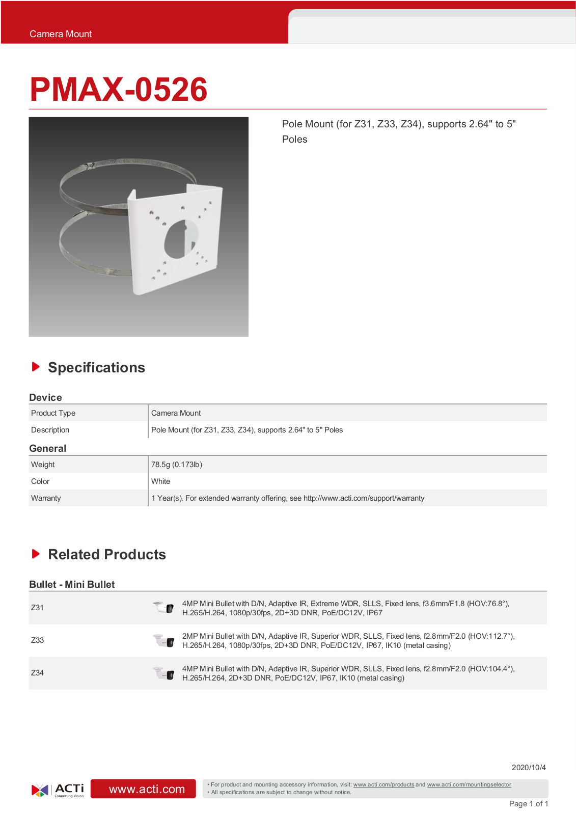 ACTi PMAX-0526 Specsheet