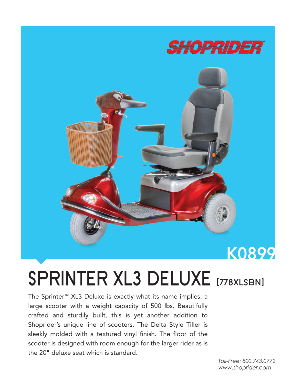 Shoprider SPRINTER XL 3 DELUXE DATASHEET