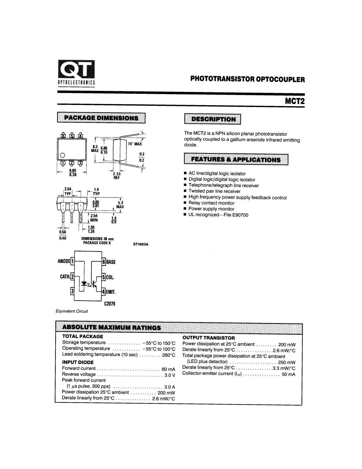 QT MCT2 Datasheet