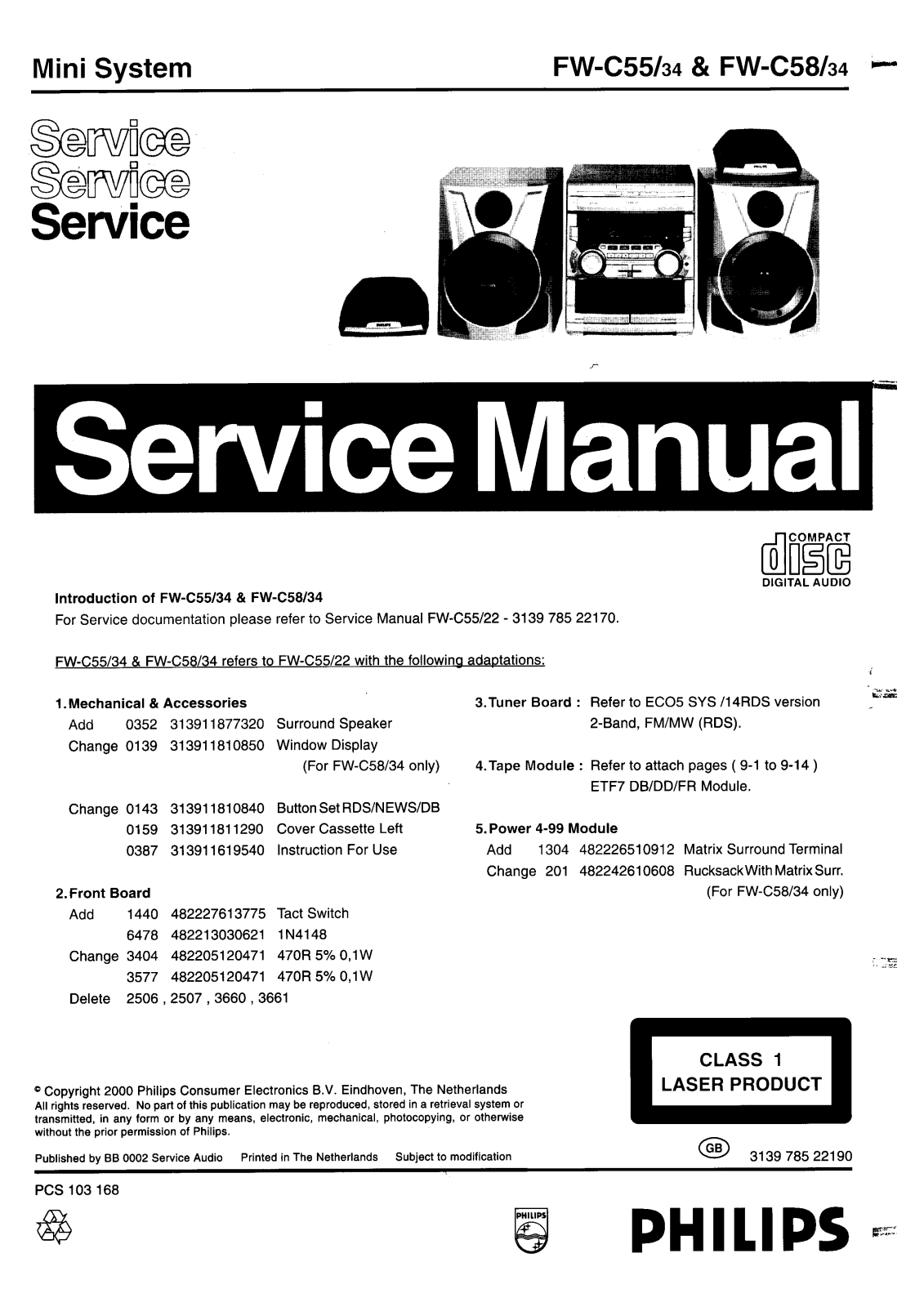 Philips FW-C55, FW-C58 Service Manual