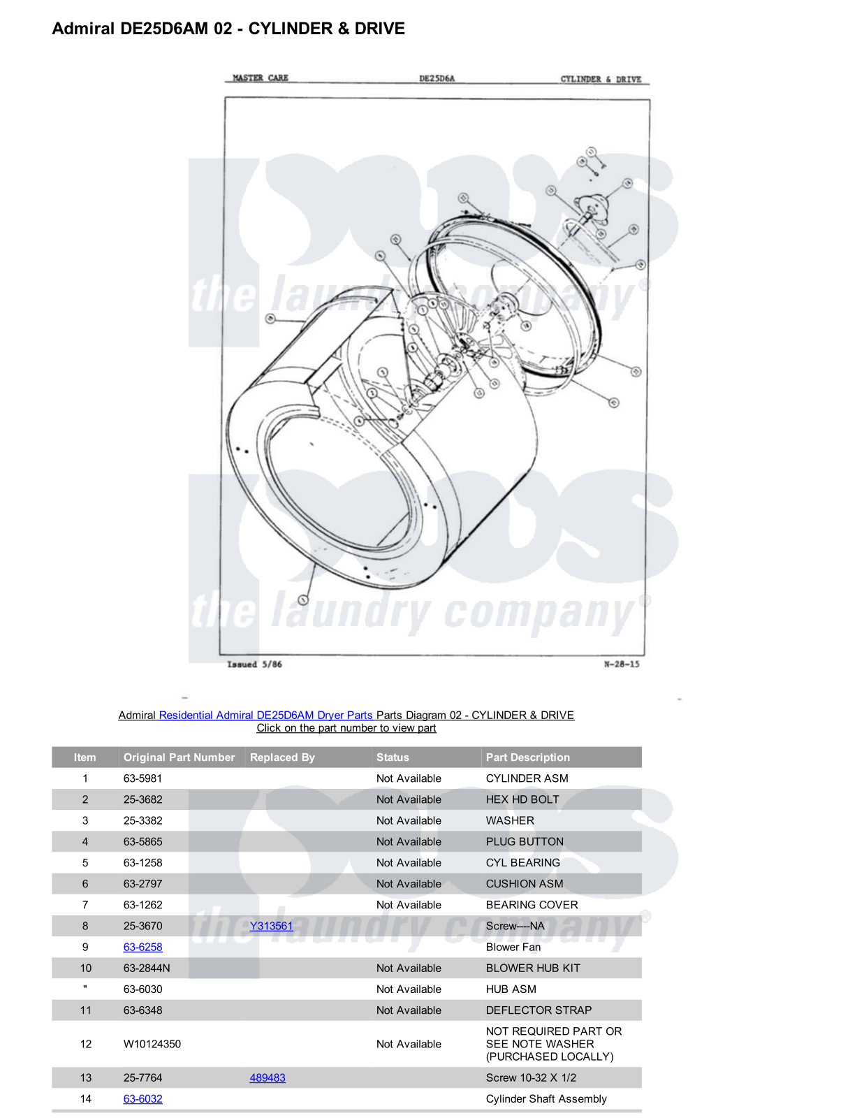 Admiral DE25D6AM Parts Diagram