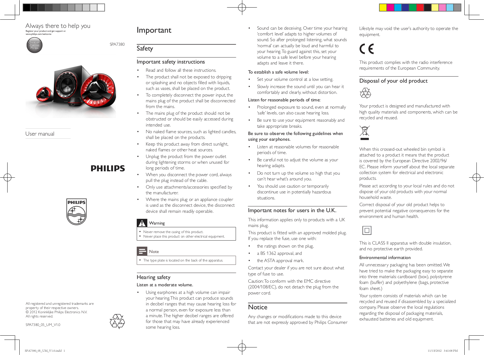 Philips SPA 7380 User manual