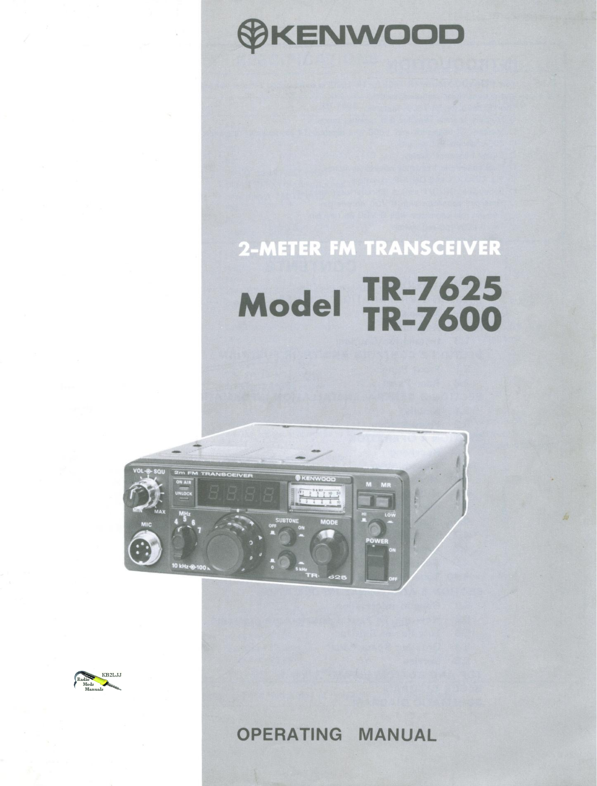 Kenwood TR-7625, TR-7600 Operating Instructions Manual