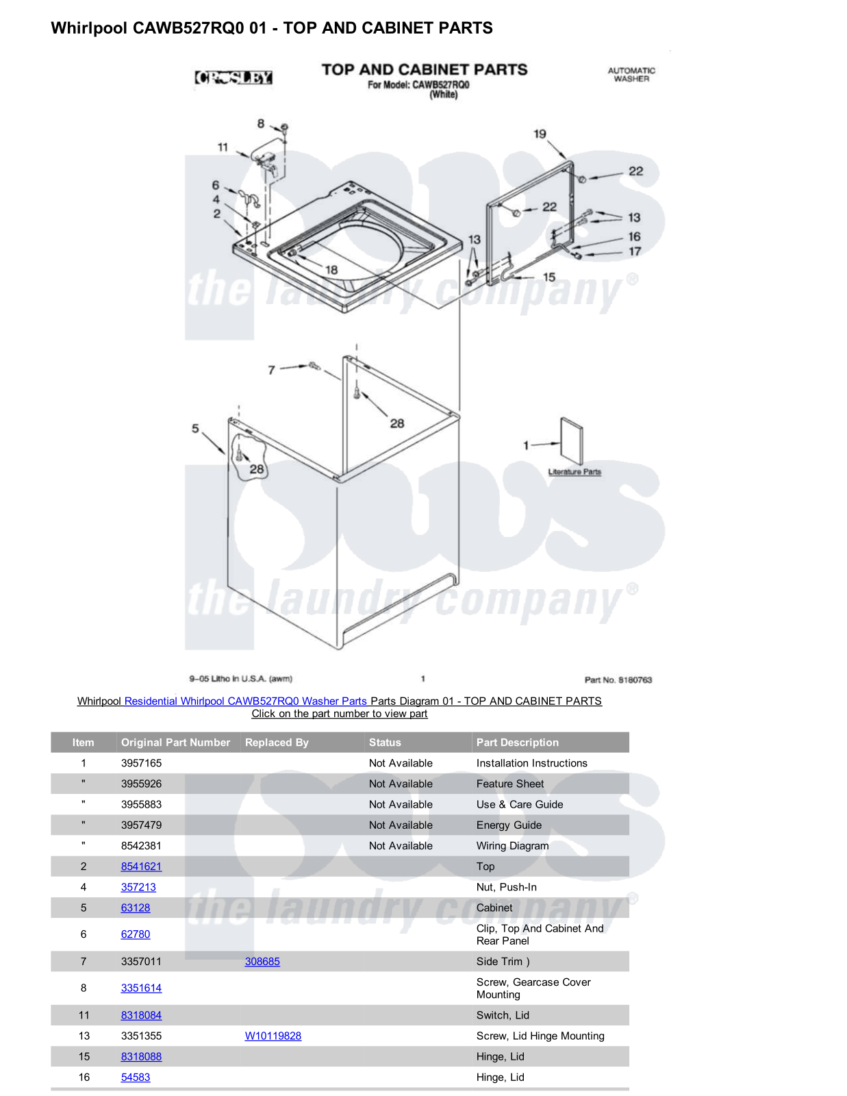 Whirlpool CAWB527RQ0 Parts Diagram