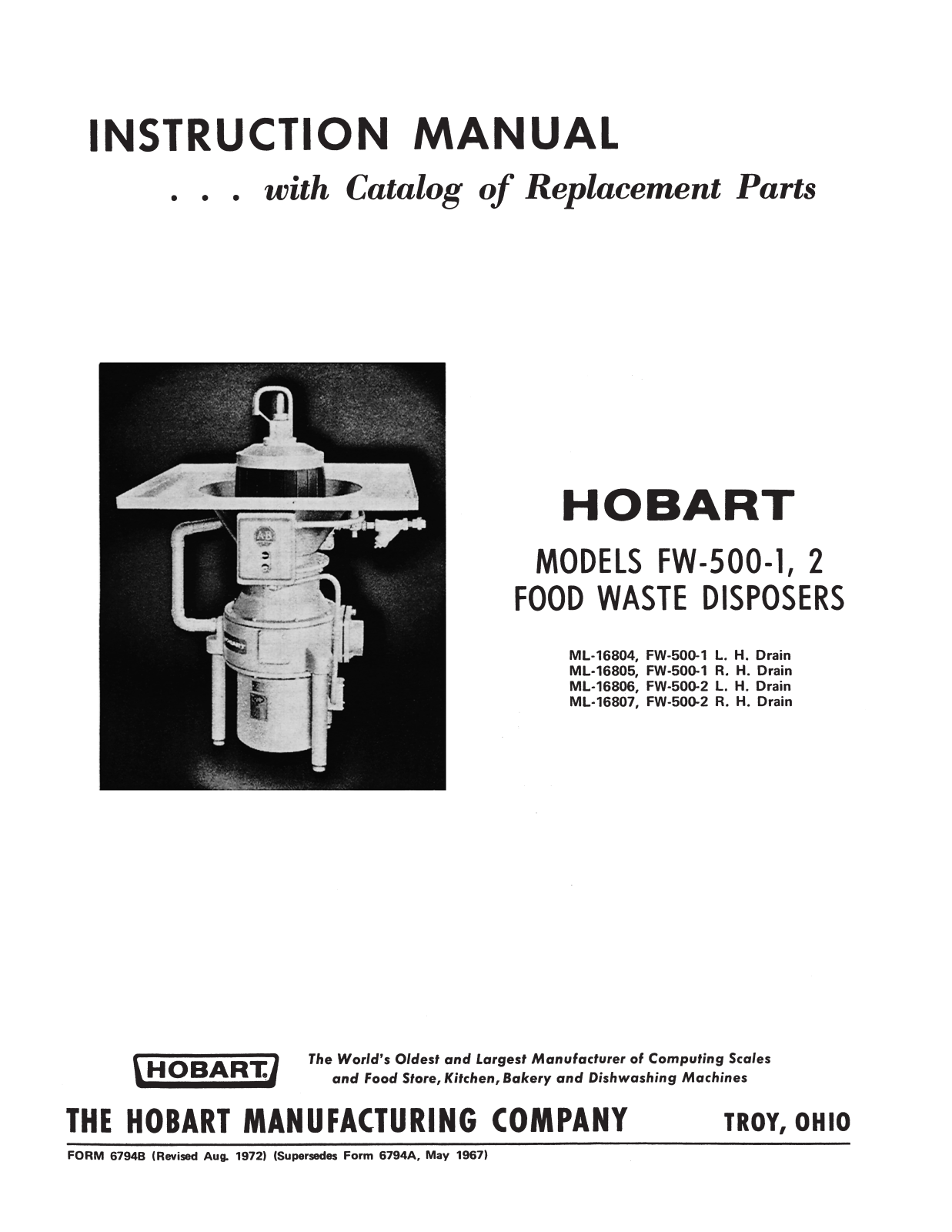 Hobart FW-500-1 Installation Manual