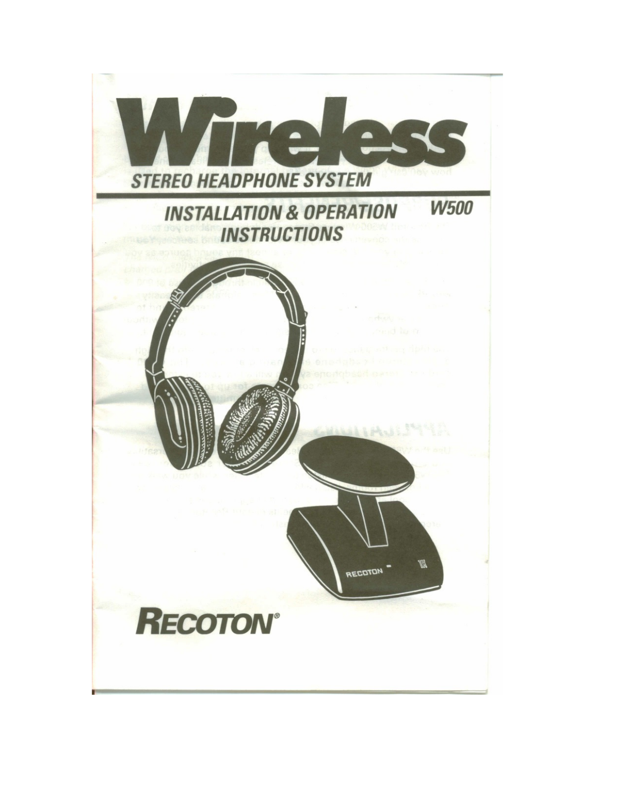 Recoton W500 Installation Manual