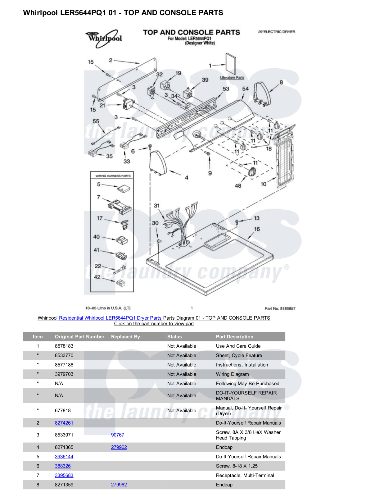 Whirlpool LER5644PQ1 Parts Diagram