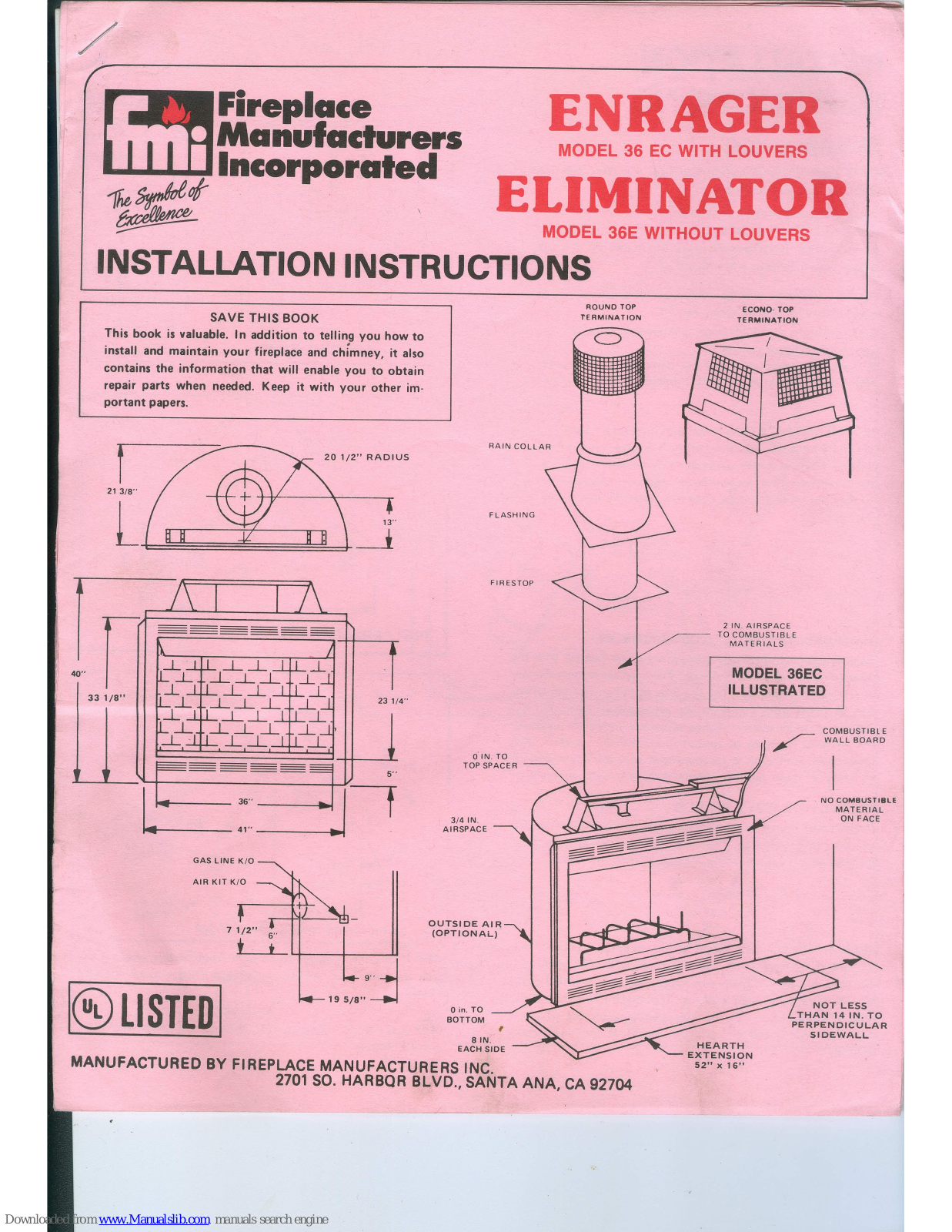 FMI Enrager 36EC, Eliminator 36E Installation Instructions Manual