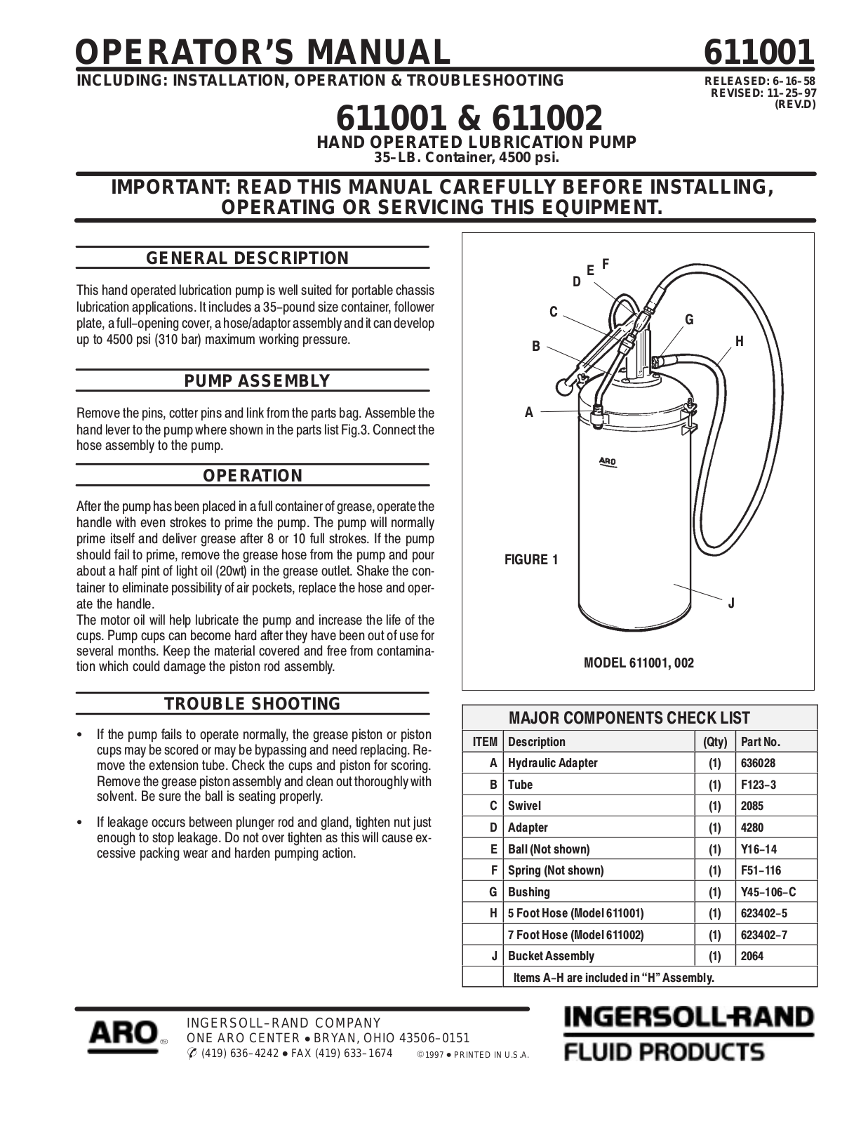 Ingersoll-Rand 61001, 61002 User Manual