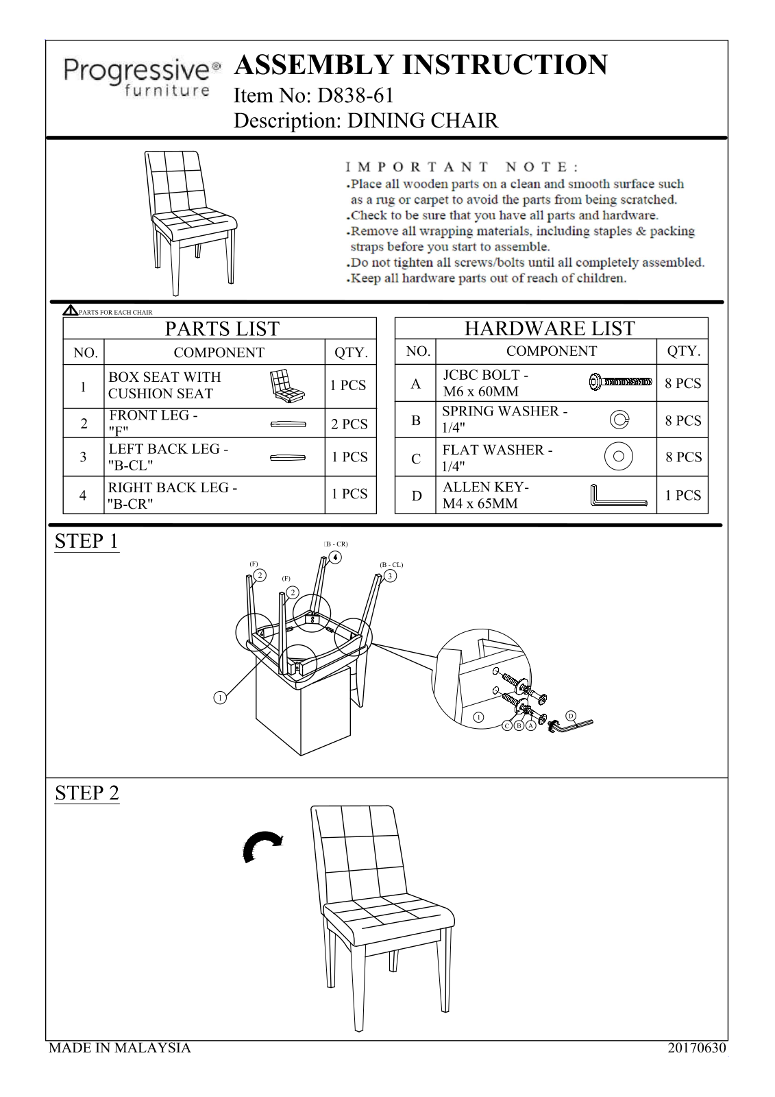 Progressive Furniture D83861 Assembly Guide