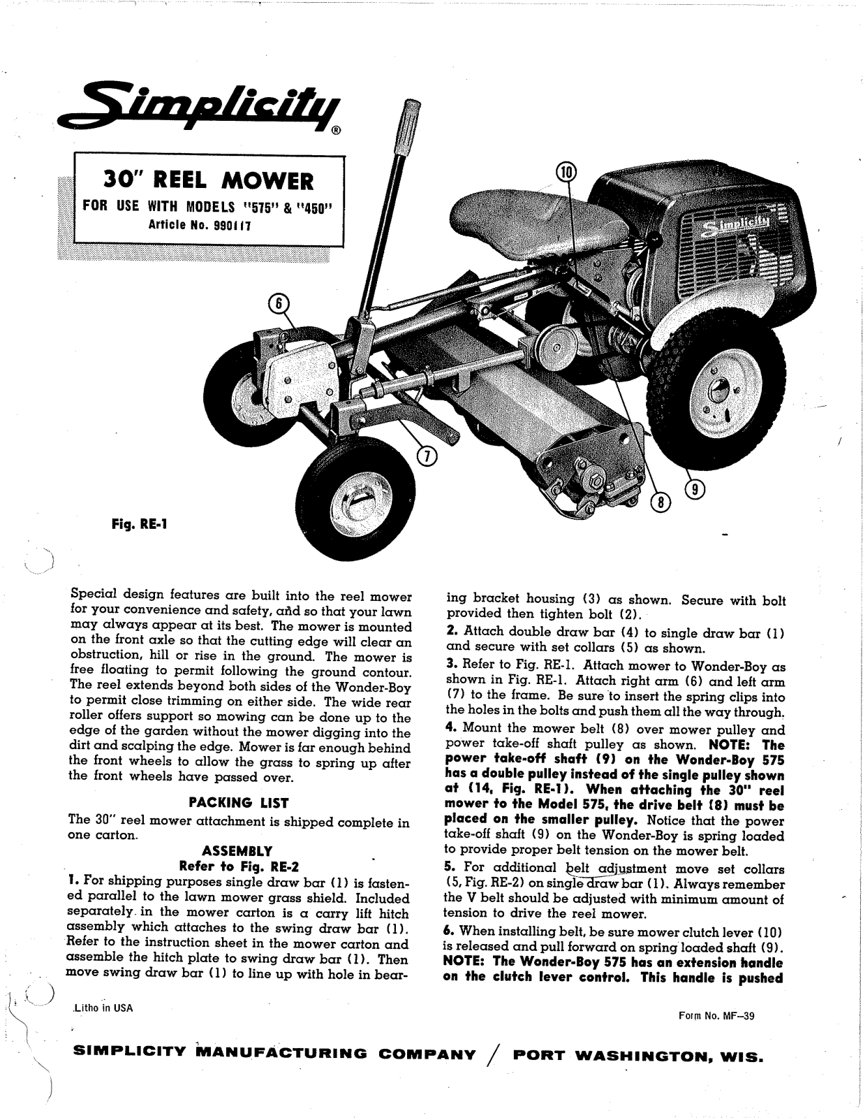 Simplicity 575 Operator's Manual