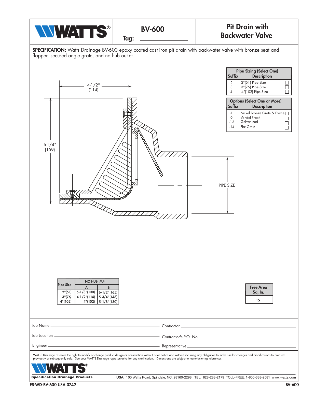 Watts BV-600 User Manual