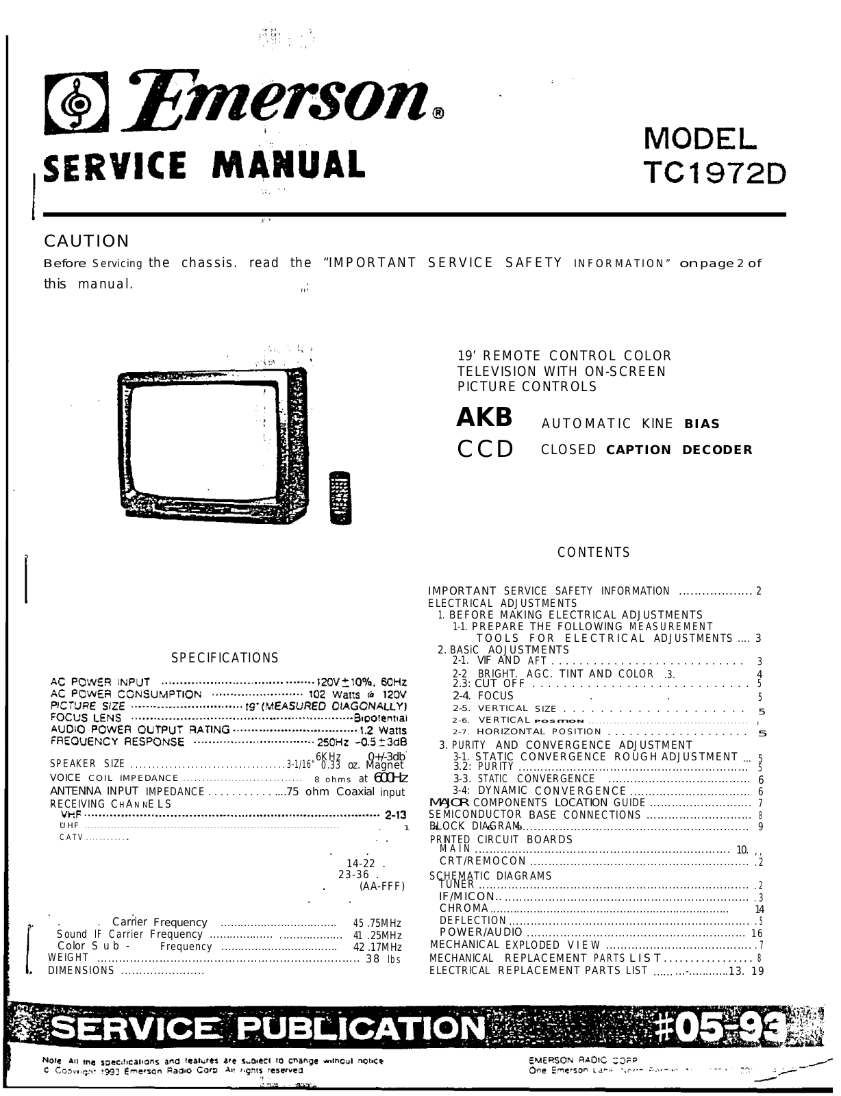 EMERSON TC1972D, TC1972D TV Service Manual
