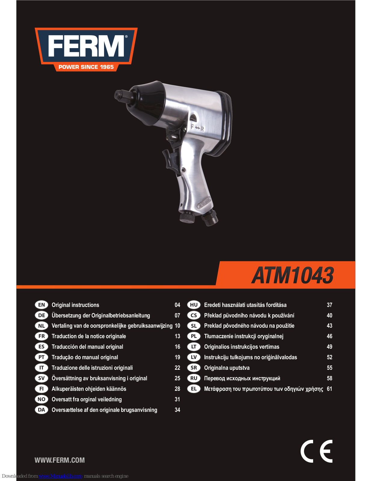 Ferm ATM1043, FIW-500 Original Instructions Manual