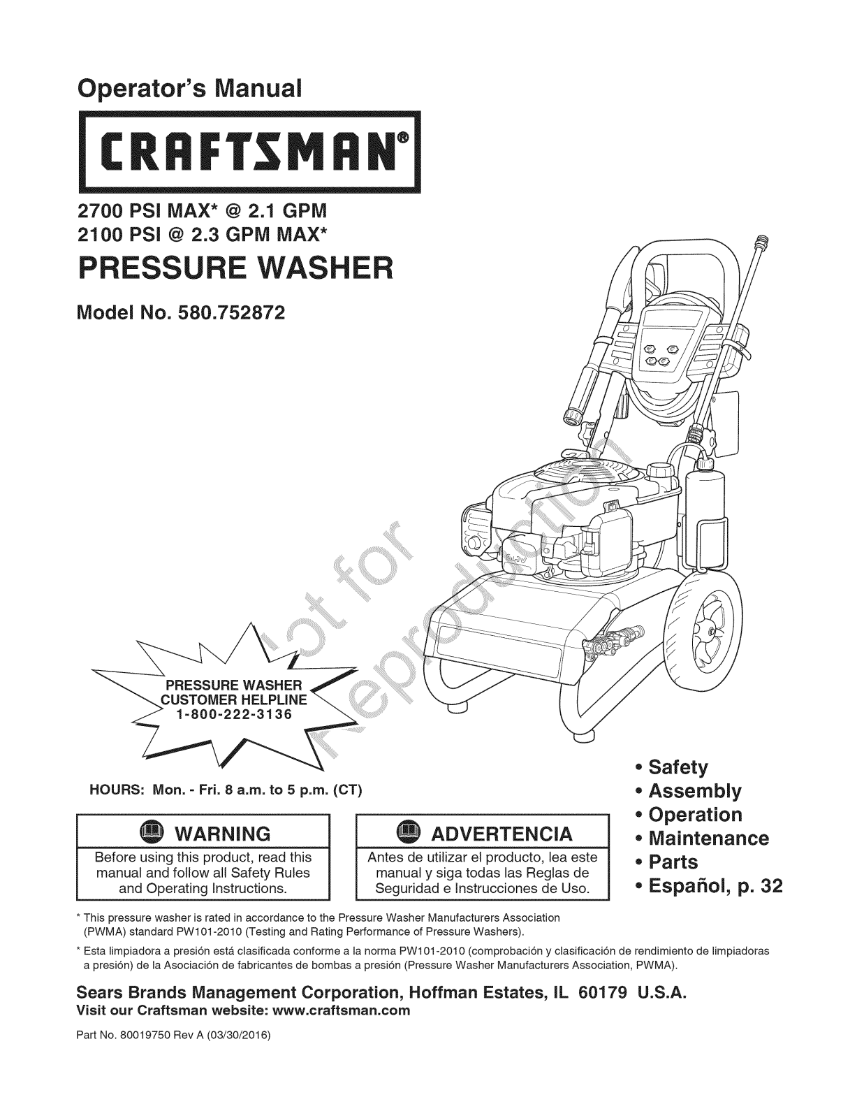 Craftsman 580752872 Owner’s Manual