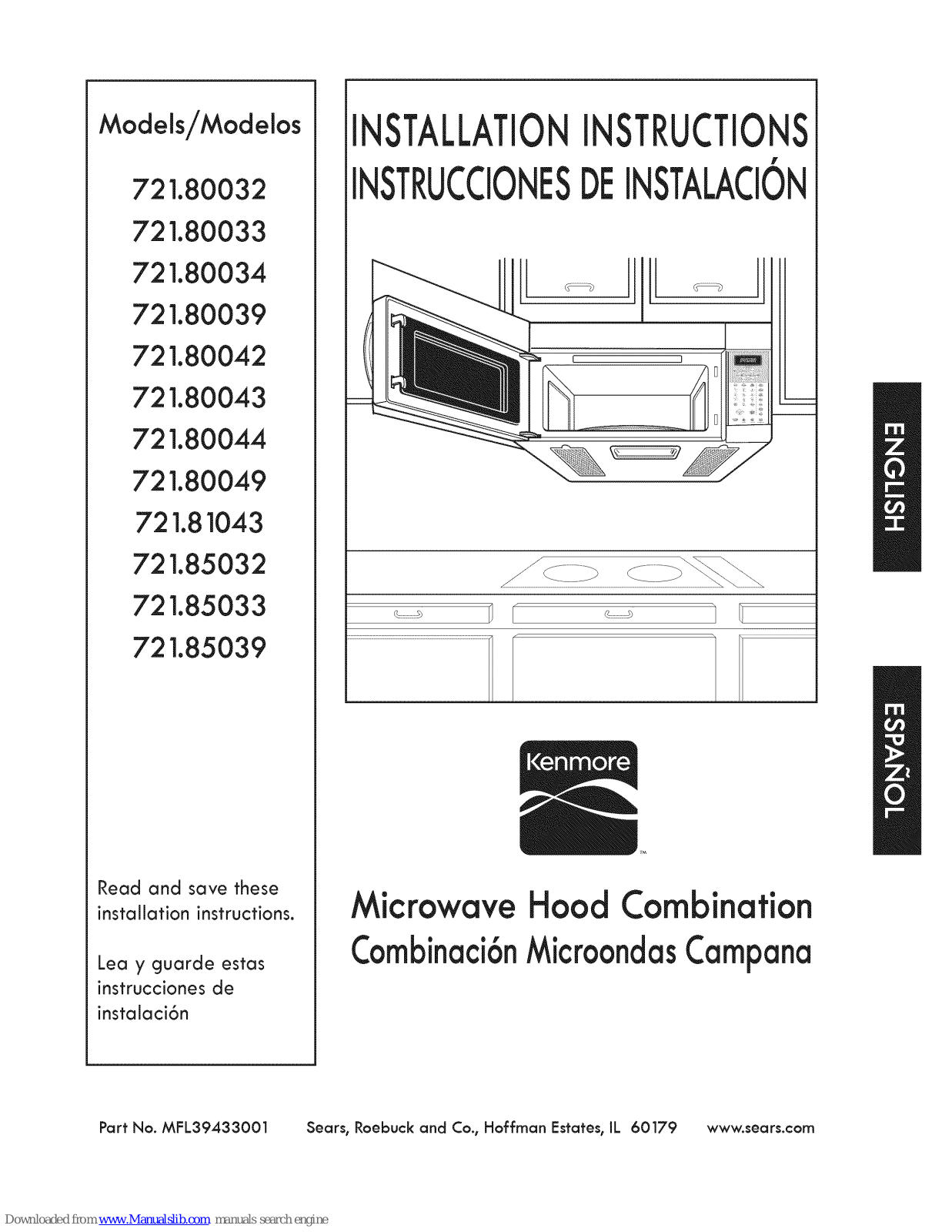 Kenmore 721.80032, 721.80043, 721.80033, 721.80044, 721.80034 Installation Insrtuctions - ManualMachine.com