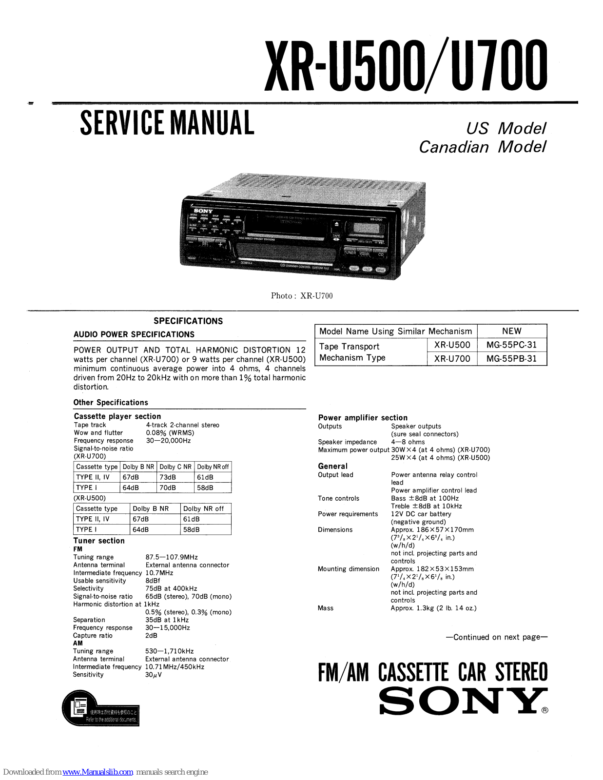 Sony XR-700 Service Manual