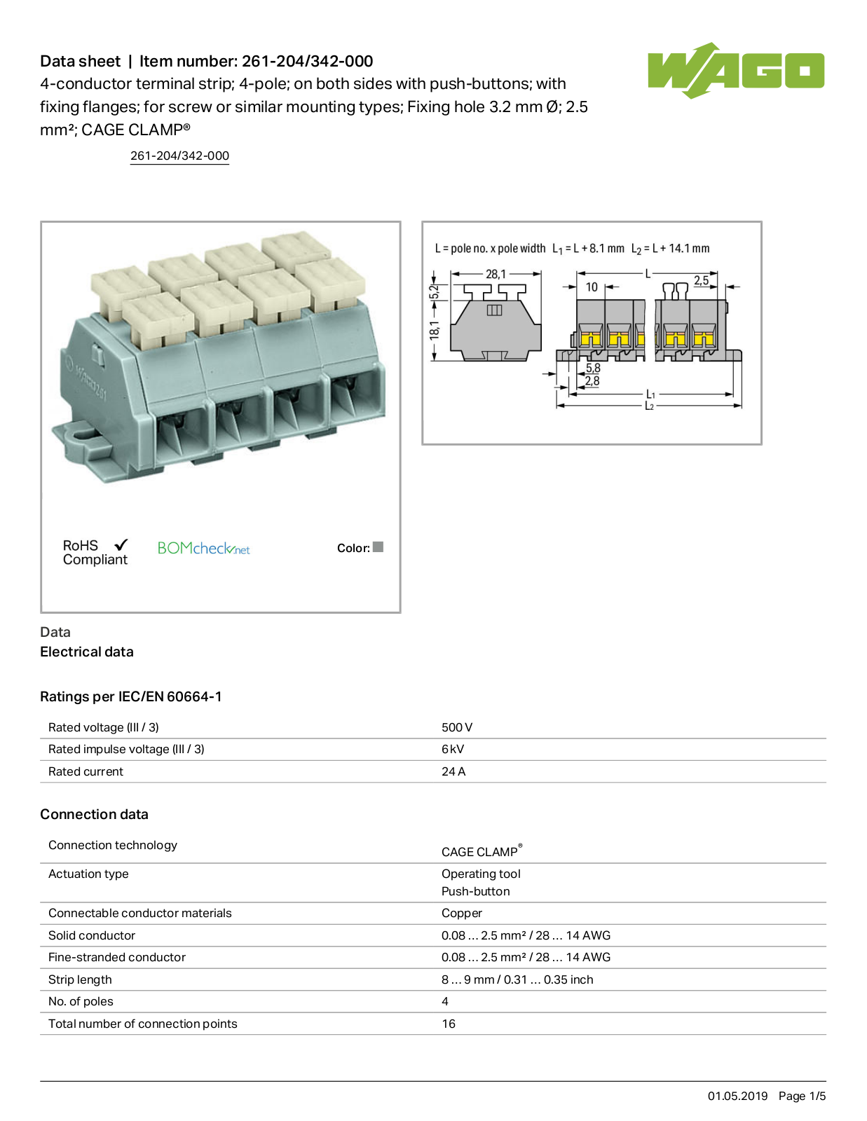 Wago 261-204/342-000 Data Sheet