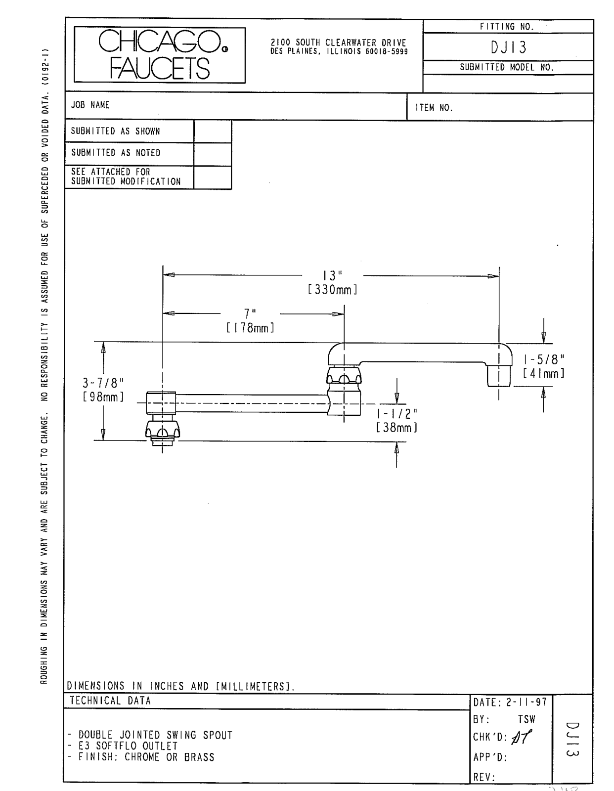 Chicago Faucet DJ13JKCP User Manual