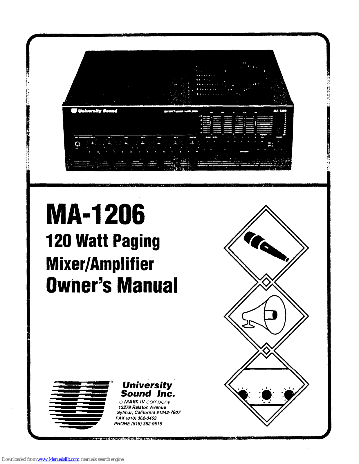 University Sound MA-1206 Owner's Manual