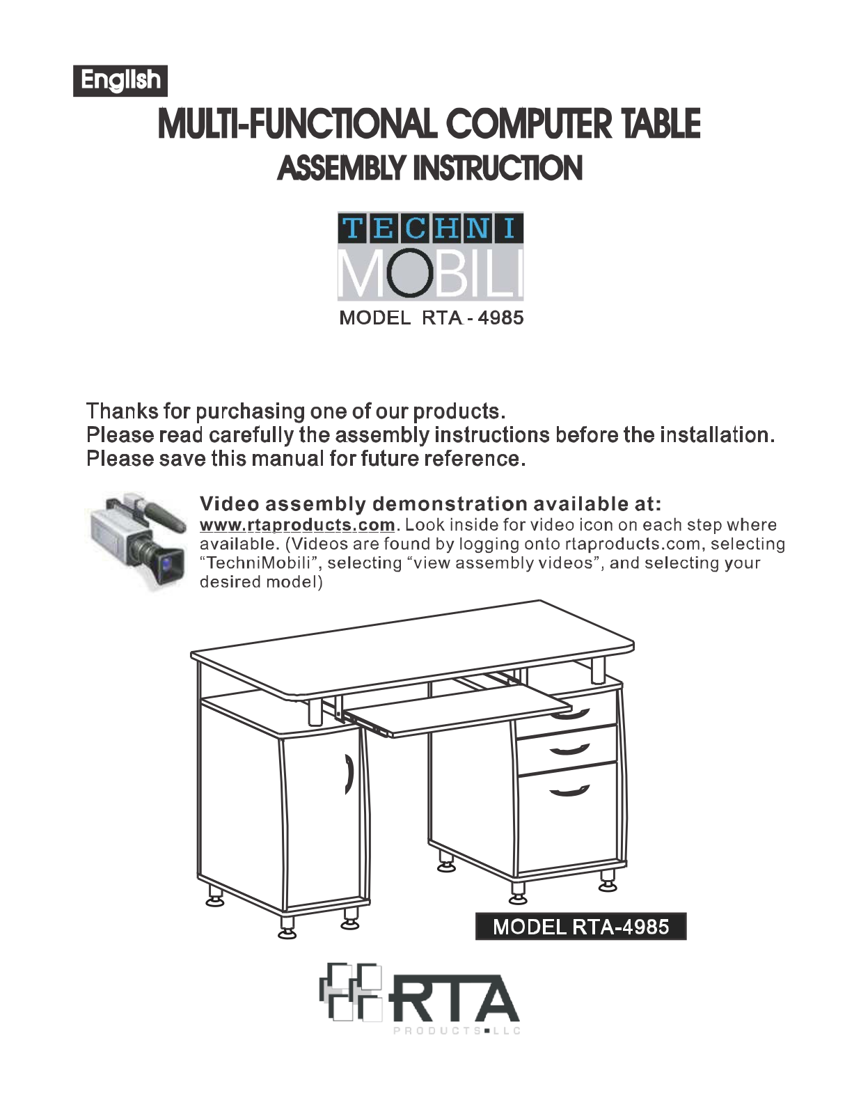 Techni Mobili RTA-4985-GRY User Manual