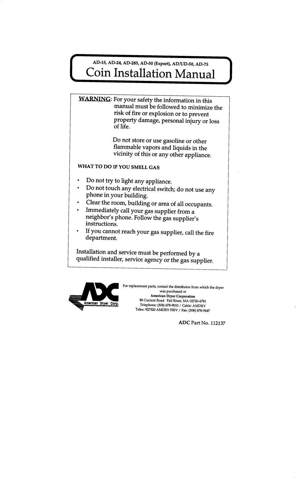 American Dryer Corp AD-UD-50 User Manual