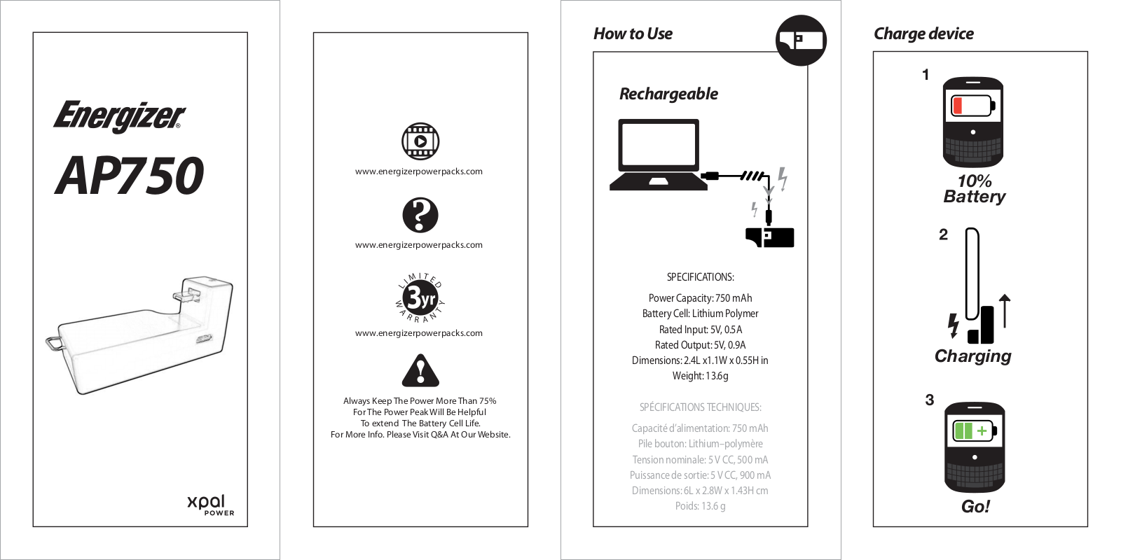 Energizer AP750 User manual