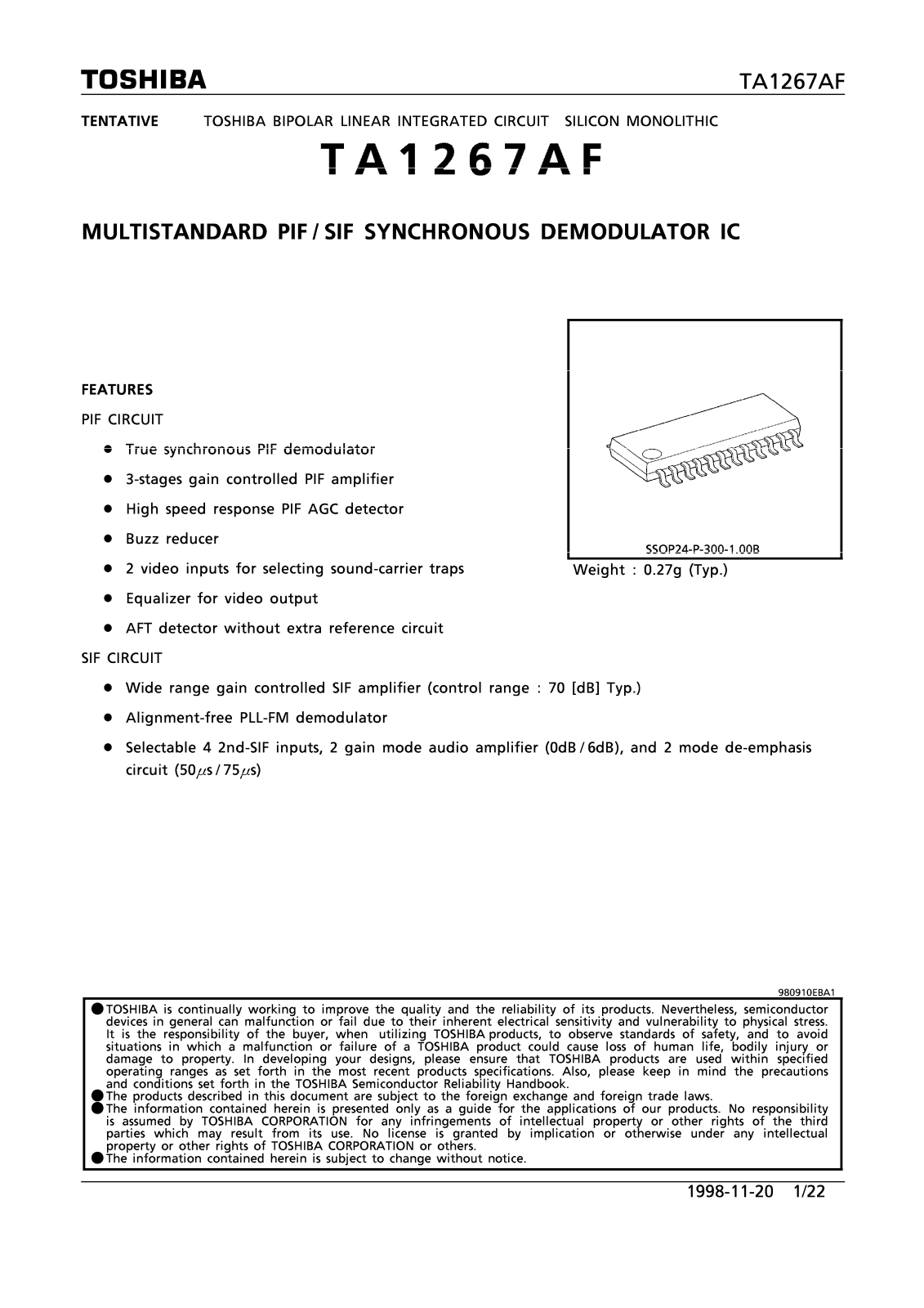 Toshiba TA1267AF Datasheet