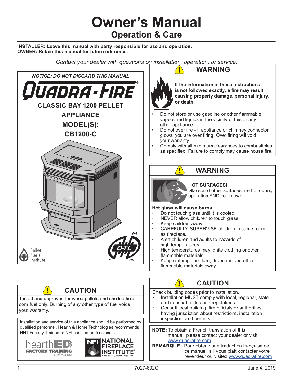 Quadra-fire CB1200-C User Manual