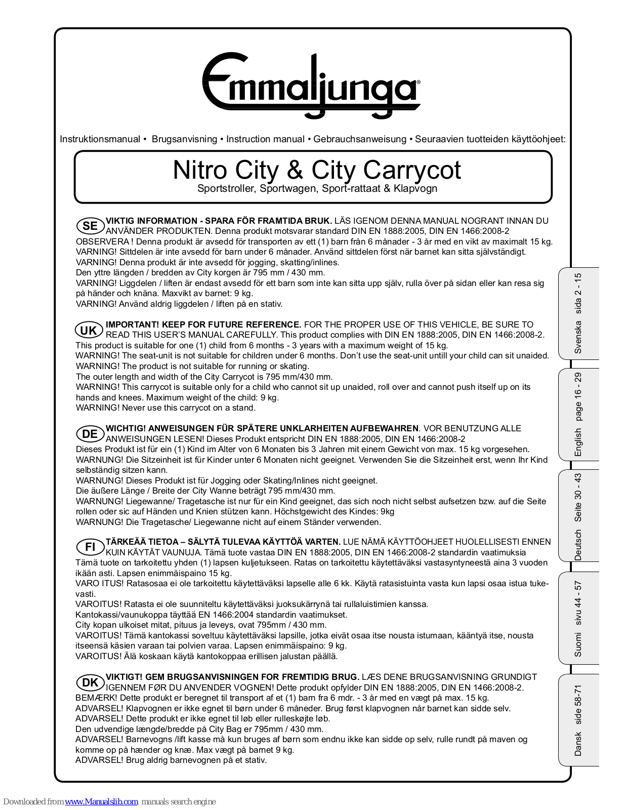 Emmaljunga Nitro City, City Carrycot Instruction Manual - ManualMachine.com