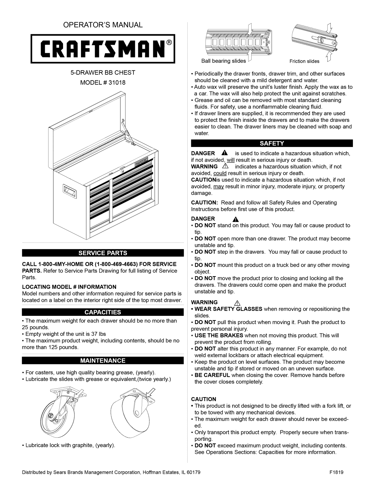 Craftsman 70631018 Owner’s Manual