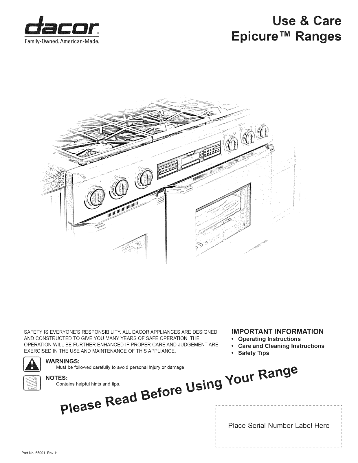 Dacor ERD36NGH, ERDE48NGH, ERDE48NG, ERDE48LPH, ERDE48LP Owner’s Manual