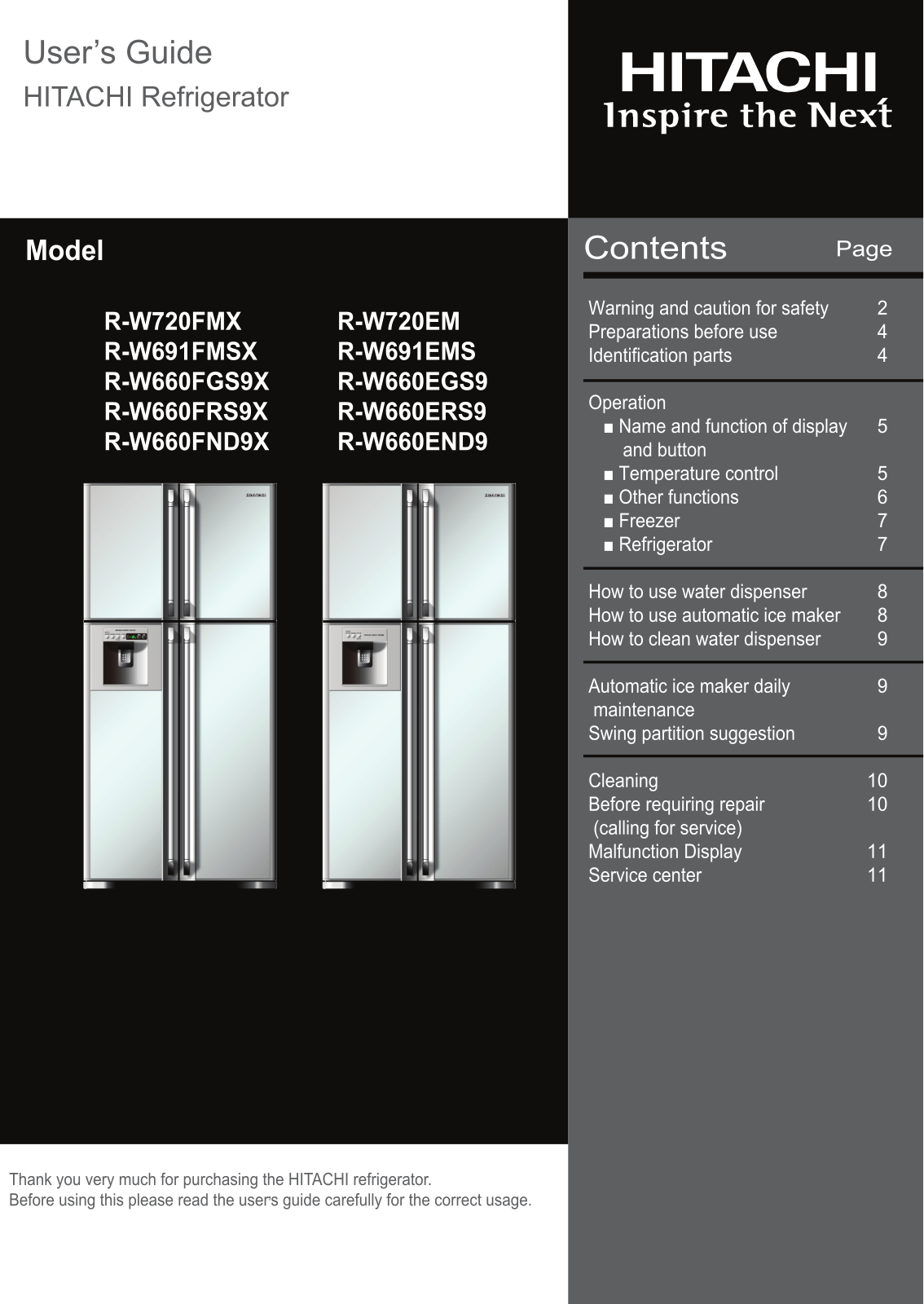 Hitachi R-W660FGS9X, R-W691FMSX, R-W660END9, R-W660EGS9, R-W660ERS9 User Manual