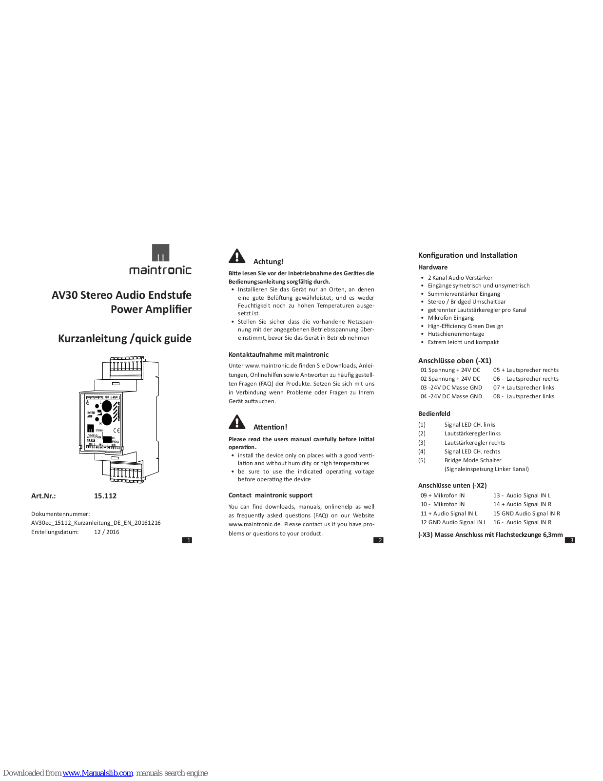 Maintronic AV30 Quick Manual