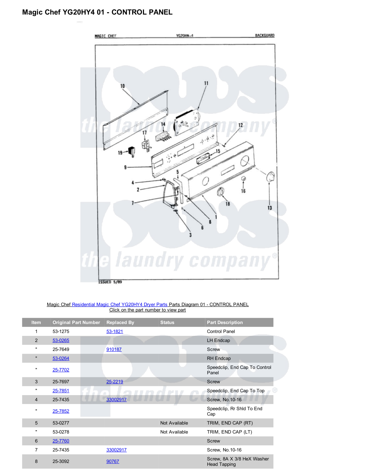 Magic Chef YG20HY4 Parts Diagram