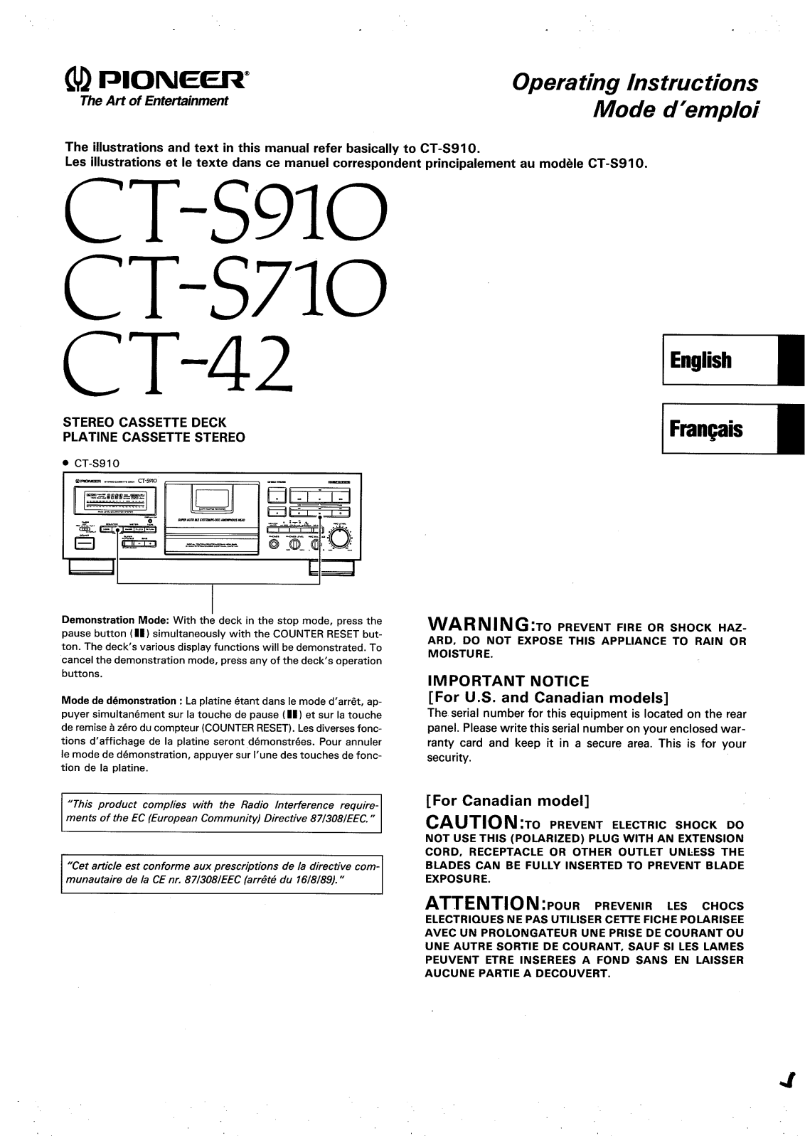 Pioneer CT-42, CTS-710, CTS-910 Owners manual