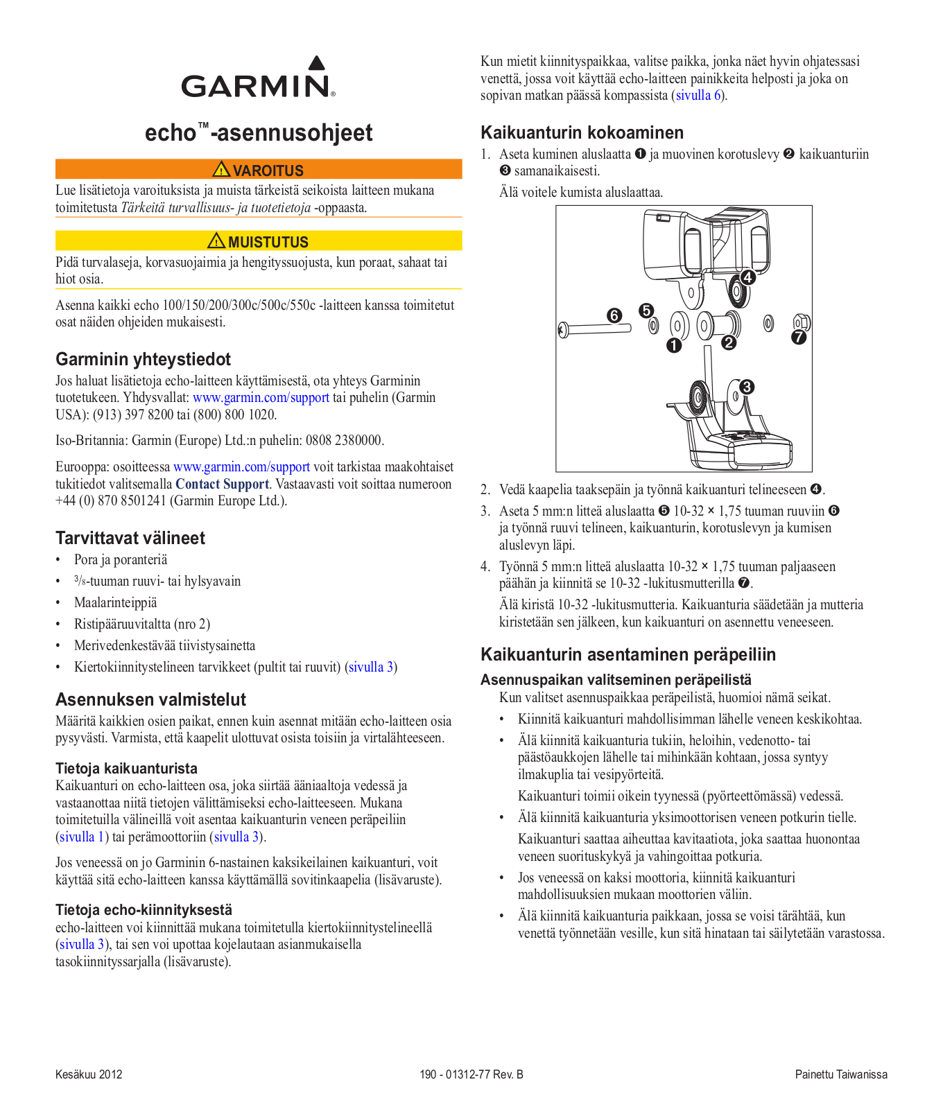 Garmin echo 150, echo 300c, echo 500c, echo 550c, echo 200 Installation manual