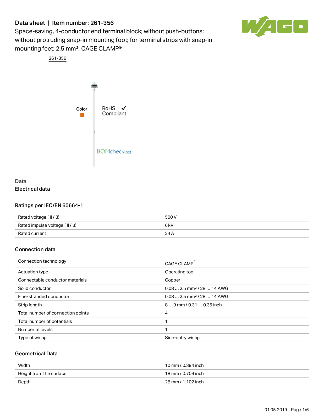 Wago 261-356 Data Sheet