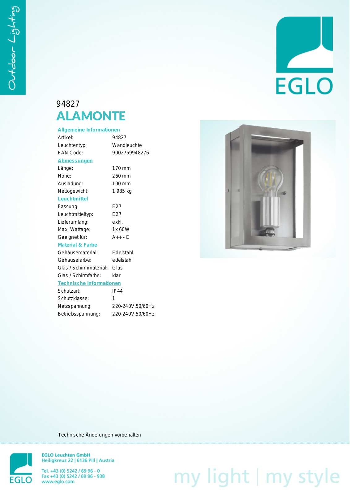 Eglo 94827 Service Manual