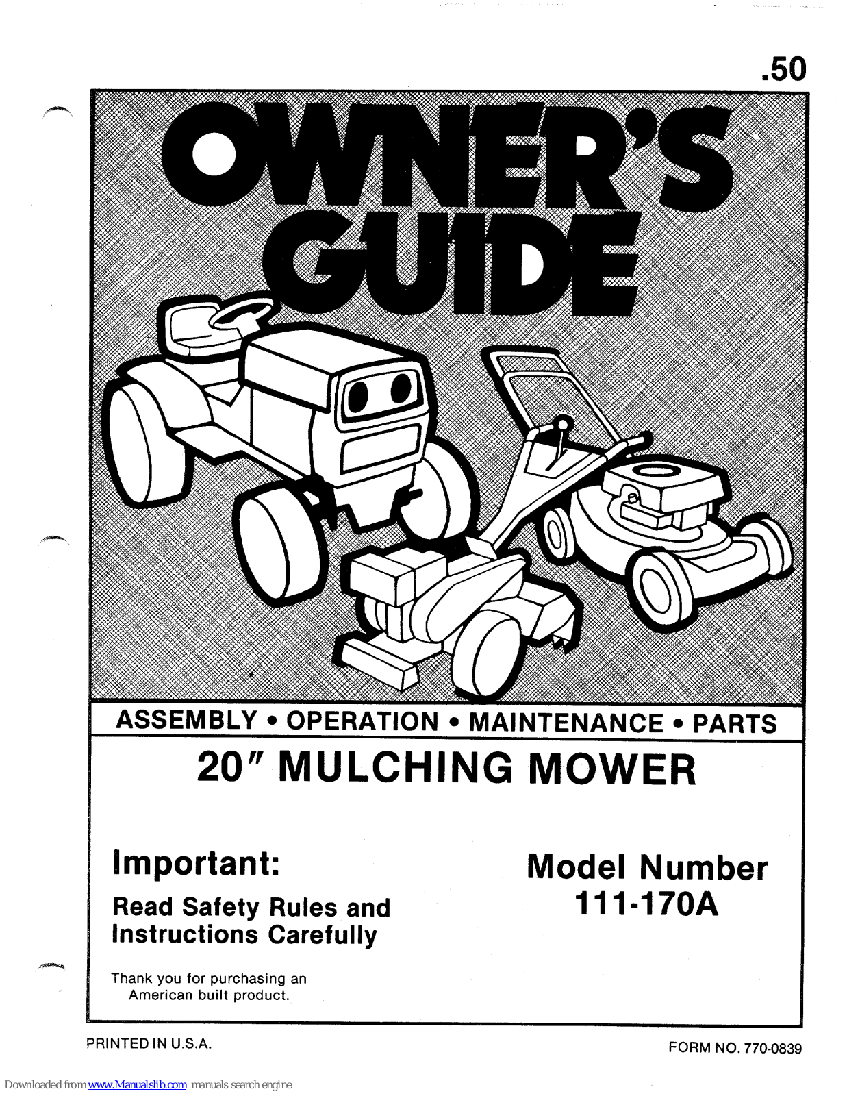 MTD 112-170A, 111-170A Owner's Manual