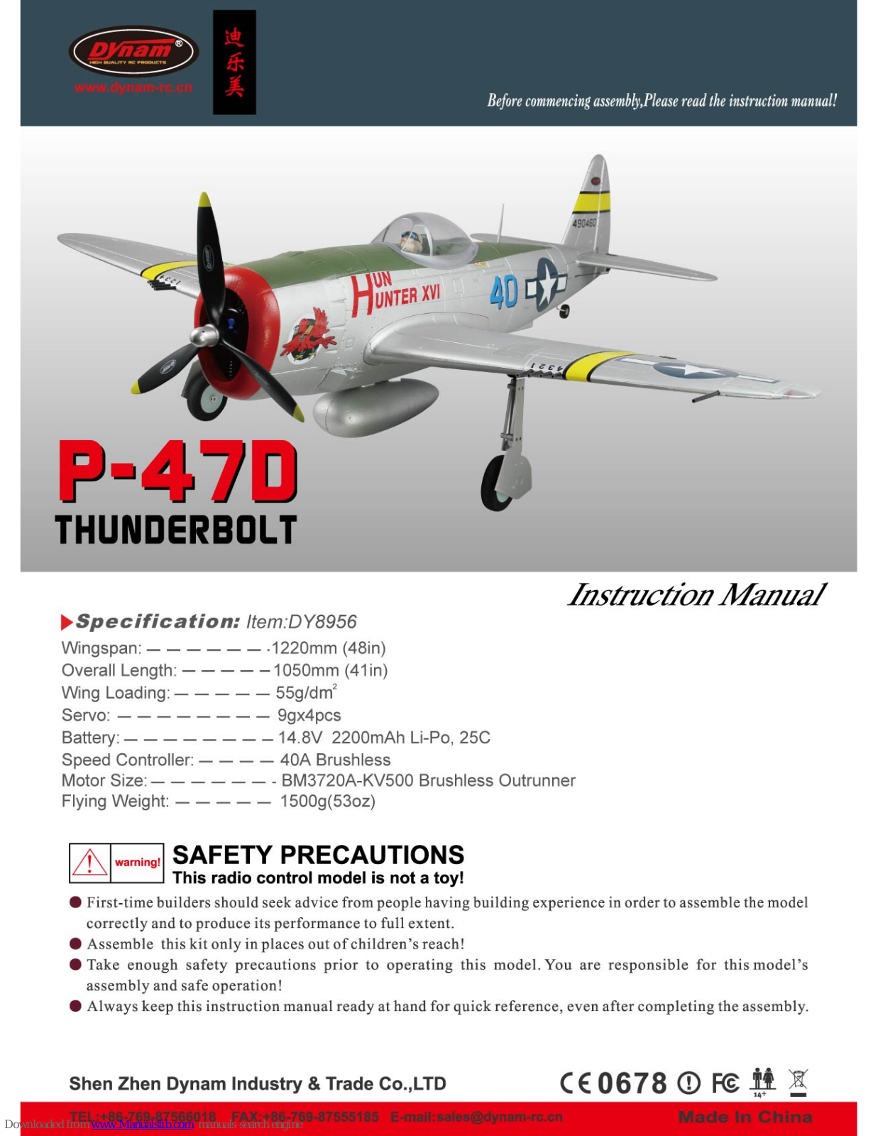 Dynam P-47D thunderbolt Instruction Manual